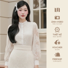 Sơ mi ren cổ tàu phối phong cách sang trẻ LUSM2509002