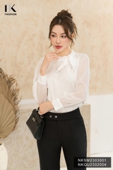 Áo Sơ Mi Dài Tay Tơ Nơ Cổ NK Fashion Công Sở Nữ Thanh Lịch Vải Mềm Mịn NKSM2303001