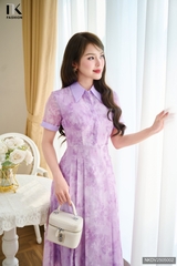 Đầm tơ hoa phối cổ tay nơ V xinh xắn, mềm, bay NKDV2505002