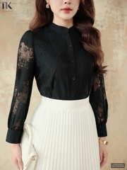 Sơ mi ren cổ tàu phối phong cách sang trẻ LUSM2509002