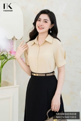 Áo Sơ Mi Kẻ Xếp Ly Vai NK Fashion Công Sở Nữ Cách Điệu Thanh Lịch Vải Mềm Mịn NKSM2405008