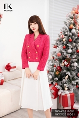 NK FASHION Áo Khoác Dạ Text Cô Ve 6 Cúc Đồng Cao Cấp, Dáng Ngắn Sang Trọng NKAK2311001