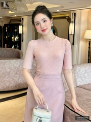 Áo len cổ tròn vai bồng tay lỡ gọn gàng, mềm mịn, NKAL2408002