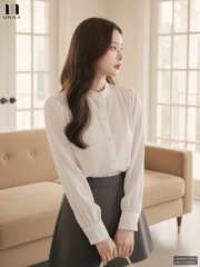 Sơ mi cổ tàu nhún vai trẻ trung, nhẹ nhàng tiểu thư UNSM2510005