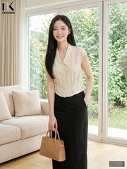 Sơ mi vai chờm chấm bi cổ lá nhẹ nhàng, tôn dáng NKSM2605024
