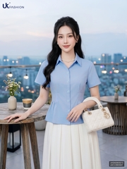 Sơ mi cổ đức nhún eo đơn giản, mềm mát UKSM2605013