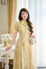 Đầm tơ hoa phối cổ tay nơ V xinh xắn, mềm, bay NKDV2505002
