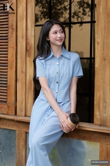 Bộ đồ sơ mi Linen chấm bi + quần ống rộng cạp chun dễ mặc, trẻ trung ( Bao gồm cả áo + quần ) NKBD2504005