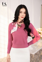NK Fashion Áo Len Cổ Tròn Vân O, Dáng Suông, Tay Dài, Thời Trang NKFAL2312002