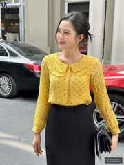Sơ mi chấm hoa cổ bèo kép, màu tươi tắn, điệu đà UKFSM2409015