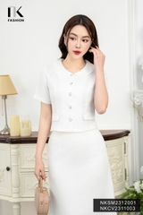 Áo Sơ Mi Text Cổ Ren Dệt, Nữ Tính, Thanh Lịch, Trẻ Trung NKSM2312001