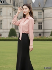 Sơ mi cổ tàu vạt nơ điệu đà, nữ tính UNSM2509006