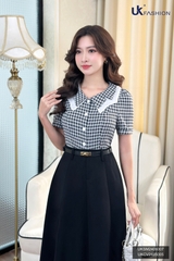 Áo Sơ Mi UK Fashion Công Sở Thiết Kế Cổ Kép, Họa Tiết Hoa Nhẹ Nhàng, Thanh Lịch, Nữ Tính UKSM2406007