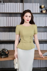 Ao kí giả đai eo cúc đồng xinh xắn, mềm mát, mịn NKSM2503009