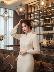 Sơ mi ren phối tơ kiểu cách mới lạ, sang xin LUSM2508015