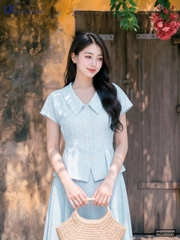 Sơ mi chấm bi Peplum UKSM2605009 ( Không bao gồm chân váy + PK )
