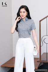 Sơ Mi Kẻ Nẹp Chéo Cộc Tay NKSM2012010
