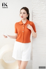 Áo thun cổ sen nẹp dọc 3 cúc hoa xinh xắn, trẻ trung, chất lượng NKAT2502008