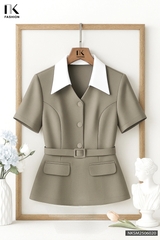 Sơ mi phối cổ peplum 2 nắp túi sang xịn NKSM2506020