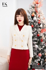 NK FASHION Áo Khoác Dạ Text Cô Ve 6 Cúc Đồng Cao Cấp, Dáng Ngắn Sang Trọng NKAK2311001