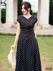 Sơ mi vai chờm chấm bi xếp eo kiểu dáng hot NKSM2604010
