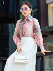 Sơ mi cổ đức hoa tơ tằm NKSM2608009 ( Áo rời không kèm CV/QU/PK )