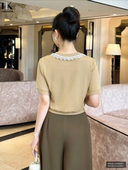 Áo Len Cổ Ren Bo Gấu NK Fashion Công Sở Nữ Trẻ Trung, Nữ Tính Vải Mềm Mịn NKAL2409001