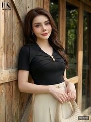 Áo thun mí cổ V xinh xắn NKAT2603005
