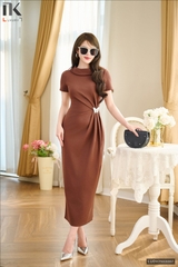 Đầm thun xếp eo cổ giếng mềm mịn, dễ mặc LUDV2503007