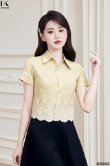 Sơ mi cổ đức dệt chân nổi xinh, điệu, sẵn sàng lên đồ