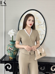 Bộ Đồ Quần Ống Đứng Và Áo Vạt Chéo Phối Cúc Bọc Thanh Lịch NKBD2412005 ( Ko kèm PK )