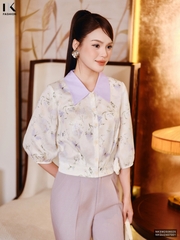 Sơ mi hoa phối cổ hoa gấu kiểu cách mới NKSM2506025
