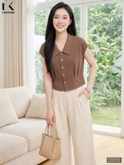 Sơ mi vai chờm chấm bi cổ lá nhẹ nhàng, tôn dáng NKSM2605024