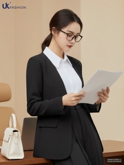 Áo vest không cổ cúc đơn sang xịn, đứng forrm UNAK2509012