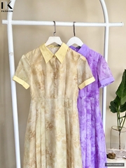 Đầm tơ hoa phối cổ tay nơ V xinh xắn, mềm, bay NKDV2505002