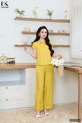 Bộ đồ đũi lanh sơ mi vạt tròn mặc nhà, đi chơi đều thoải mái, tự tin NKBD2505006