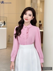Sơ mi dài tay bèo nẹp UK Fashion Công Sở Thiết Kế , Họa Tiết Hoa Nhẹ Nhàng, Thanh Lịch, Nữ Tính UKSM2405024