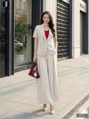 Blazer cộc tay không cổ trẻ trung, kèm khăn cổ dịu dàng UNSM2601013
