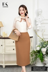 NK Fashion Áo Sơ Mi Cổ Đức Thêu Hoa Nơ Phối Cổ Nữ Tính, Thanh Lịch, Trẻ Trung NKSM2401009