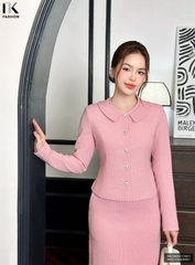 Áo Ký giả text cổ tàu sen sang xịn, set dạ đẹp cho mùa đông mới NKSM2411001 ( Ko kèm CV - PK)