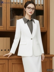 Áo vest không cổ cúc đơn sang xịn, đứng forrm UNAK2509012