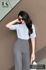 Áo Sơ Mi Cổ Bèo Đính Ngọc NK Fashion Công Sở Nữ Thanh Lịch Vải Mềm Mịn NKSM2405021