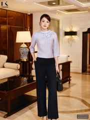 Sơ mi cổ giếng hoa 3D cao cấp NKSM2507009