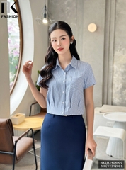 NK Fashion Áo Sơ Mi Kẻ Cổ Đức Túi Ốp Trẻ Trung, Nữ Tính NKSM2404009