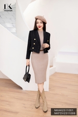 NK FASHION Áo Khoác Dạ Text Cô Ve 6 Cúc Đồng Cao Cấp, Dáng Ngắn Sang Trọng NKAK2311001