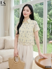 Sơ mi cổ đức hoa thô chân mát mẻ, kiểu cách NKSM2606016