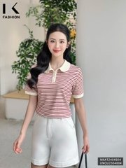 NK Fashion Áo Thun Kẻ Sọc Phối Cổ Thoải Mái, Nữ Tính NKAT2404004