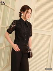 Sơ mi ren croptop phối gấu nẹp cổ xinh xắn, điệu NKSM2508002