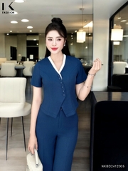 Bộ Đồ Quần Ống Đứng Và Áo Vạt Chéo Phối Cúc Bọc Thanh Lịch NKBD2412005 ( Ko kèm PK )