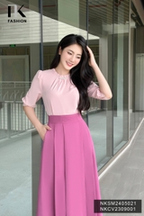 Áo Sơ Mi Cổ Bèo Đính Ngọc NK Fashion Công Sở Nữ Thanh Lịch Vải Mềm Mịn NKSM2405021